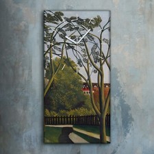 Horloge décorative sur toile 30x60 Peinture Forêt Arbres Chemins Henri Rousseau