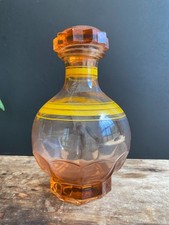 ? Carafe Vintage Verre Ambré Bandes Jaunes - Style Mid-Century / Art Déco
