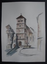Aquarelle sur Papier à Dessin  SAVERNE  Signé Filler