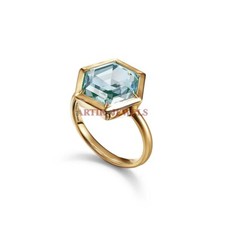 Naturel Bleu Gemme Topaze Avec Plaqué Or 925 Bague en Argent #3518