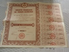 BON - PART BENEFICIAIRE AU PORTEUR - SOCIETE DE CHAUX AGRICOLE  1930