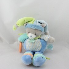 Doudou chat gris bleu vert