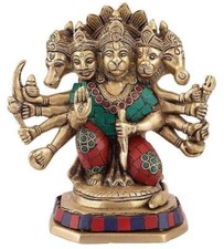 Laiton Dieu Seigneur Panchmukhi Hanuman Bajrangbali couleur assise 7" FREE...