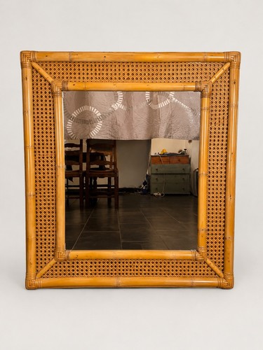 Miroir vintage rotin - , bambou