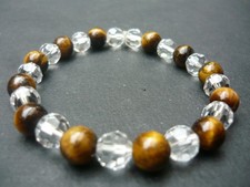 Bracelet de perles oeil de Tigre et verre transparent à facettes, Sur mesure