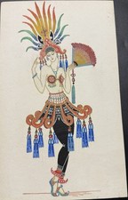 DANSEUSE EN COSTUME CHINOIS GOUACHE  ORIGINALE ANONYME