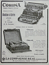 PUBLICITÉ PRESSE 1913 LA COMPAGNIE REAL CORONA MACHINES A ÉCRIRE PLIANTE CORONA