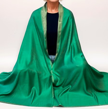 Étole Réversible en Soie & Laine – Vert Émeraude & Vert Doré | Luxe & Élégance |