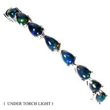 Bracelet En Argent Sterling 925 Perle D'Opale Noire Naturelle 9x7mm Bijoux 7in