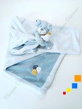 Doudou Couverture Achille Chien Bleu Jaune Ballon Noukies - ATTACHES MANQUANTES