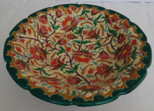 Plat creux vert fleurs - 28x7cm - Emaux de Longwy