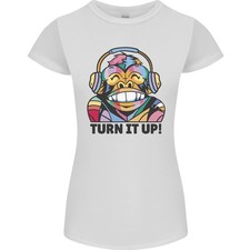 Turn It Up Monkey DJ Casque Audio Musique T-Shirt Femme Coupe Petite