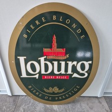 Enseigne Cafe Publicitaire Métal Double Face Biere Belge Loburg 72 x 57 cm