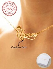 Collier Prénom Personnalisé En Argent Sterling 925 Avec Couronne Et Cœur Doré Or