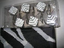 Zebra Animal Print Black White Fabric Shower Curtain w/ Hooks Set 13pc Lot NEW