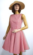 Vintage 1950/60s Red Gingham Cotton Rockabilly Flared Dress Size 6 Made in USA