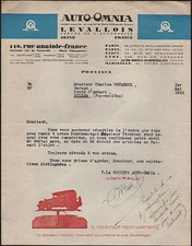 LEVALLOIS-PERRET (92) pour AUTOMOBILE "AUTO-OMNIA" en 1931 Elevateur AUTOMOBILE