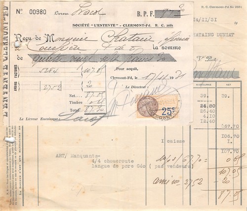 Facture 1931 societe - ,
