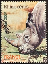 FRANCE 2009 - Oblitéré YT 4373  "Animaux menacés - LE RHINOCÉROS"  CACHET ROND 