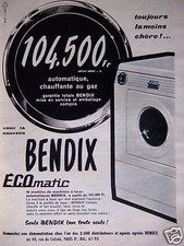 PUBLICITÉ 1958 BENDIX ECOMATIC MACHINE À LAVER LAVE TOUTE SEULE - ADVERTISING