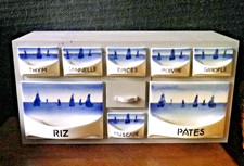 Meuble à Epices 8 tiroirs en poterie d'art Ditmar Urbach Décor bateaux Bleus