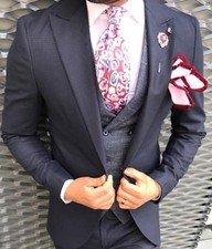 Designer Business Bleu Costume pour Hommes Veste de Miliert Gilet Cintré Slim 46