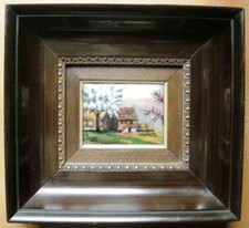 TABLEAU EMAUX DE LIMOGES CHAUMIERE A LA CAMPAGNE PIERRE BONNET