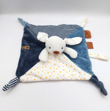 Doudou plat bleu blanc OBAIBI étoiles jaunes attache tétine état neuf
