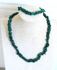 Ensemble Collier et Bracelet Vintage en Pierre Naturelle Malachite Perles Vert