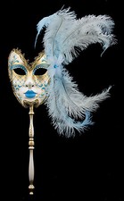 Masque de Venise à Baton Plumes autruche Bleu ciel-Carnaval venitien # 1431 TG5