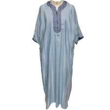 Homme Marocain Bleu Clair Rayé 3 Trimestre Manches Thobe Juba Kandorah Dish