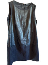 LAUREN VIDAL   robe  noire taille XL ou 42 bi- matière simili cuir