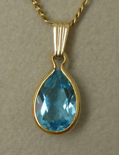 Beau pendentif sans chaîne TOPAZE bleue swiss blue pierre naturelle OR 14 cts