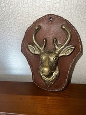Patère Cerf En Bronze Et  Cuir / Buste, Tête De Cerf Ancienne Vintage