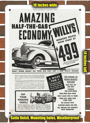 Metal sign 1938 willys sedan - metal,