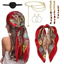 7 Pièces Deguisement Pirate Femme Inclure Foulard Boucles D'oreilles Masque p...
