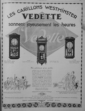 PUBLICITÉ DE PRESSE 1926 LES CARILLONS WESTMINSTER VEDETTE SONNENT LES HEURES