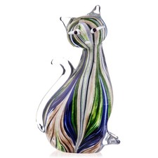 Figurine Chat Sculpture en verre de style Murano moderne