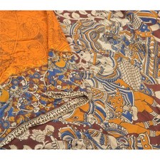 Tissu Kalamkari Sari vintage sanscrit safran/rouge foncé pur coton