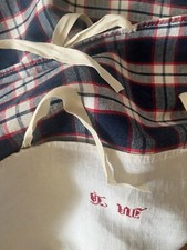 Antique French Linen & Cotton Cushion Cover - Blue Kelsch Pillowcase - Alsace