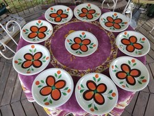 10 Assiette Plate Céramique Forma Terragona Art Nouveau Floral Emaillé à la Main