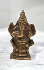 Laiton Antique God Ganesha Idol Figurine Original Old Fin Main Crafted Gravé