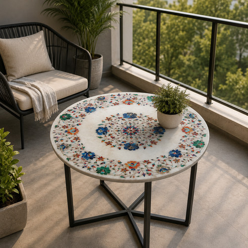Round white marble table - white,