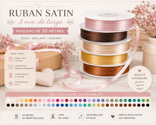 Ruban satin simple face - 3, mm