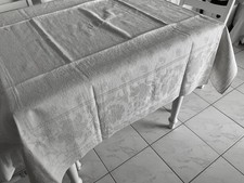 linge ancien Nappe DE MARIAGE En Damassé De Soie Lin  BI Monogramme J A