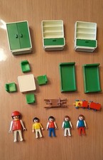 RARE PLAYMOBIL VINTAGE : ENSEMBLE CHAMBRE + SALLE A MANGER AVEC 5 PERSONNAGES !