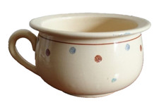 Vintage Pot de Chambre ancien en faïence émaillée beige et décor pois