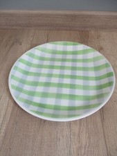 Plat rond  à décor Torchon écossais vert/ gris /blanc Vintage