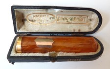 Fume-cigare cigarette en AMBRE et OR massif ancien début du 20e siècle