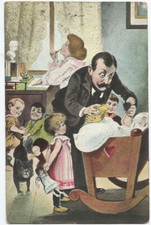 CARTE POSTALE - HUMORISTIQUE - Papa change Bébé !! Maman se maquille !!